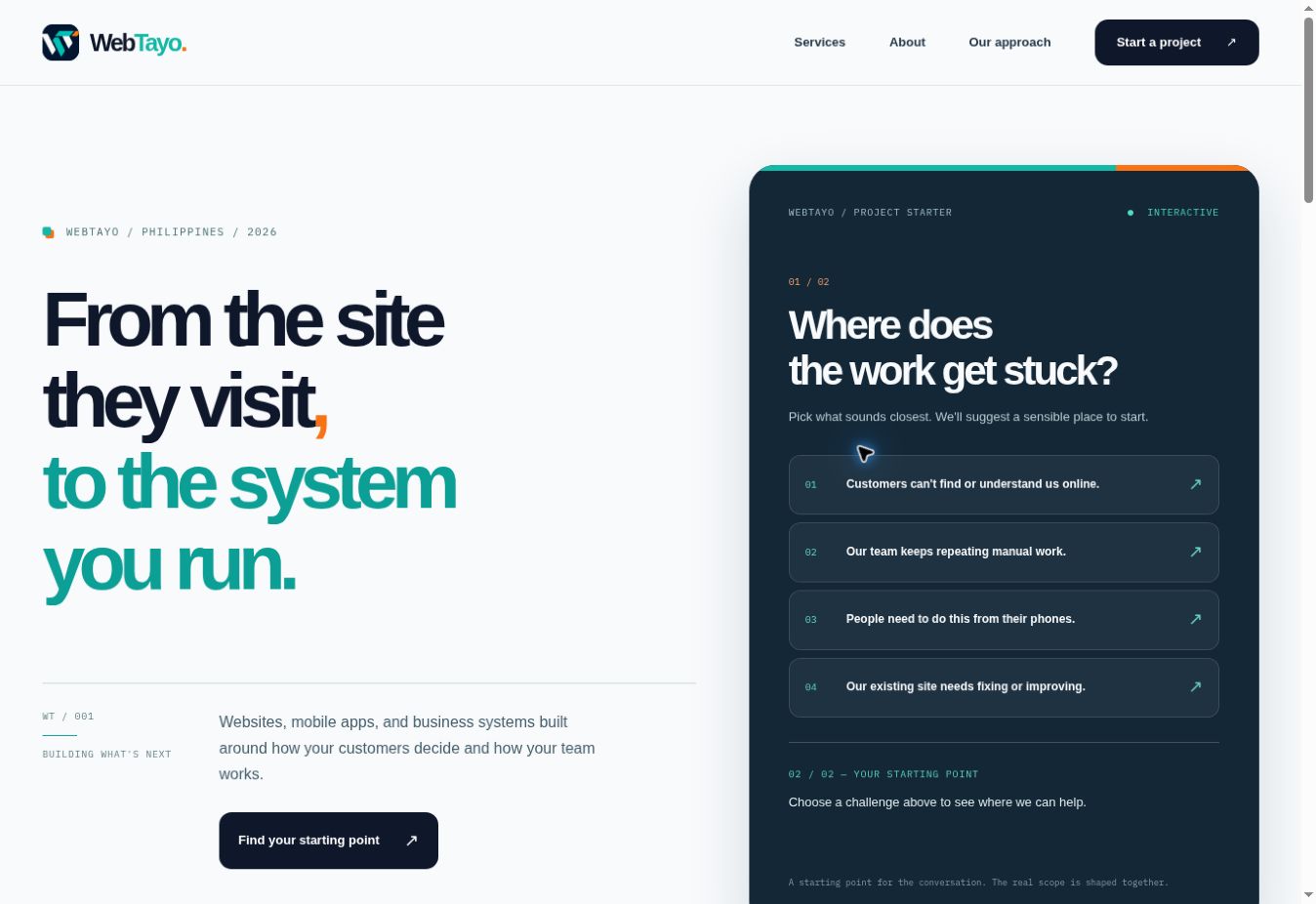 Screenshot of the actual earlier WebTayo homepage and interactive project starter